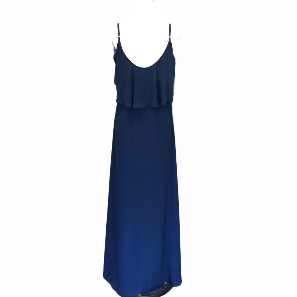 NWOT Show Me Your Mumu Caitlin ruffle Maxi Dress SZ S Navy Crisp - Picture 7 of 11